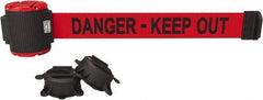 Banner Stakes - 30' Long x 2-1/2" Wide Nylon/Polyester Magnetic Wall Mount Barrier - Black on Red - Exact Tool & Supply
