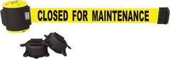 Banner Stakes - 30' Long x 2-1/2" Wide Nylon/Polyester Magnetic Wall Mount Barrier - Black on Yellow - Exact Tool & Supply