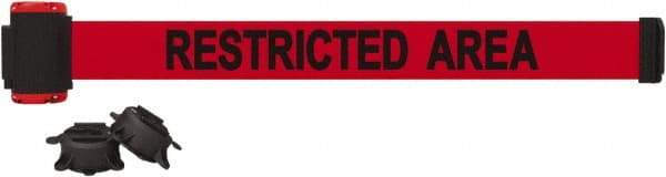 Banner Stakes - 7' Long x 2-1/2" Wide Nylon/Polyester Magnetic Wall Mount Barrier - Black on Red - Exact Tool & Supply