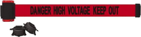 Banner Stakes - 7' Long x 2-1/2" Wide Nylon/Polyester Magnetic Wall Mount Barrier - Black on Red - Exact Tool & Supply