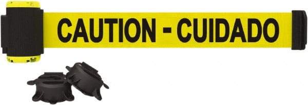 Banner Stakes - 7' Long x 2-1/2" Wide Nylon/Polyester Magnetic Wall Mount Barrier - Black on Yellow - Exact Tool & Supply