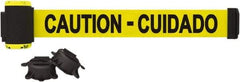 Banner Stakes - 7' Long x 2-1/2" Wide Nylon/Polyester Magnetic Wall Mount Barrier - Black on Yellow - Exact Tool & Supply