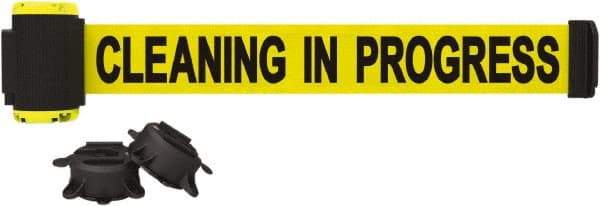 Banner Stakes - 7' Long x 2-1/2" Wide Nylon/Polyester Magnetic Wall Mount Barrier - Black on Yellow - Exact Tool & Supply