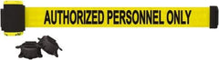 Banner Stakes - 7' Long x 2-1/2" Wide Nylon/Polyester Magnetic Wall Mount Barrier - Black on Yellow - Exact Tool & Supply