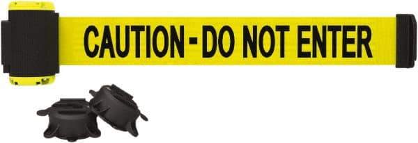Banner Stakes - 7' Long x 2-1/2" Wide Nylon/Polyester Magnetic Wall Mount Barrier - Black on Yellow - Exact Tool & Supply