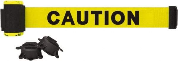 Banner Stakes - 7' Long x 2-1/2" Wide Nylon/Polyester Magnetic Wall Mount Barrier - Black on Yellow - Exact Tool & Supply