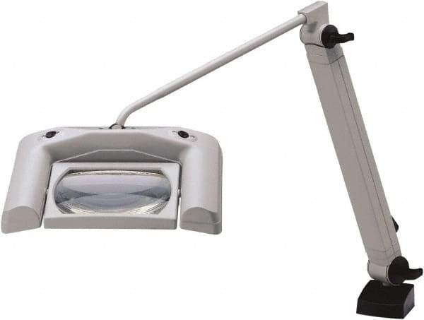 Waldmann Lighting - 35 Inch, Articulated, Clamp Mounted, LED, White, Magnifying Task Light - 13.20 Watt, 120 Volt, 1.75x Magnification, 165mm Wide - Exact Tool & Supply