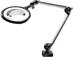 Waldmann Lighting - 31 Inch, Articulated, Clamp Mounted, LED, Silver, Magnifying Task Light - 14 Watt, 100 to 240 Volt, 1.75x Magnification, 160mm Wide - Exact Tool & Supply