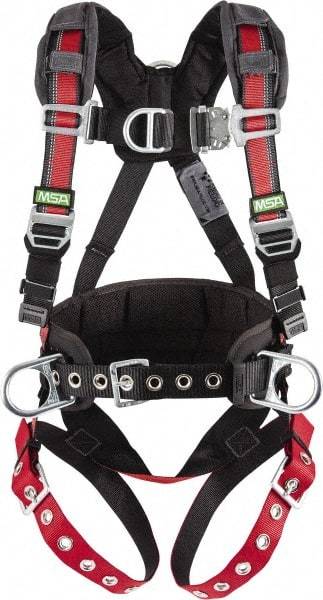 MSA - 310 Lb Capacity, Size X-Large, Full Body Construction Harness - Webbing, Tongue Buckle Leg Straps, Quick-Connect Chest Strap, Full Body Protection - Exact Tool & Supply