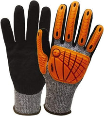 Wells Lamont - Size 2XL (11), ANSI Cut Lvl 5, Nitrile Coated HPPE Fiber/Stainless Steel Cut Resistant Gloves - Palm & Fingertips Coated, Hi-Vis Orange/Black, Paired - Exact Tool & Supply