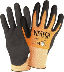 Wells Lamont - Size M (8), ANSI Cut Lvl 4, Nitrile Coated HPPE Fiber/Stainless Steel Cut Resistant Gloves - Palm & Fingertips Coated, Hi-Vis Orange/Black, Paired - Exact Tool & Supply