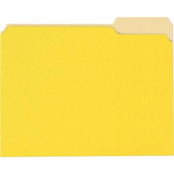 Universal One - 8-1/2 x 11", Letter Size, Yellow, File Folders with Top Tab - 11 Point Stock, 1/3 Tab Cut Location - Exact Tool & Supply