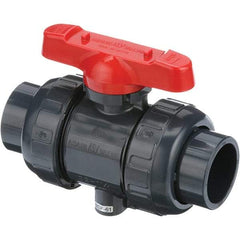 Asahi/America - 1-1/2" Pipe, Full Port, PVC True Union Design Ball Valve - 1 Piece, Socket x Thread Ends, Tee Handle - Exact Tool & Supply
