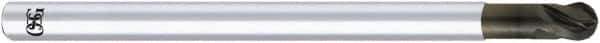 OSG - 1mm Diam, 1mm LOC, 4 Flute Solid Carbide Ball End Mill - Diamond Finish, Single End, 60mm OAL, 3mm Shank Diam, Spiral Flute - Exact Tool & Supply