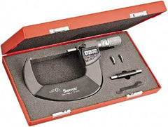 Starrett - 3 to 4" Range, Standard Throat IP67 Electronic Outside Micrometer - Friction Thimble, Carbide Face, CR2032 Battery - Exact Tool & Supply