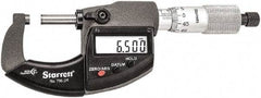 Starrett - Standard Throat IP67 Electronic Outside Micrometer - Ratchet Stop Thimble, Carbide Face, CR2032 Battery - Exact Tool & Supply