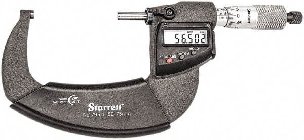 Starrett - Standard Throat IP67 Electronic Outside Micrometer - Ratchet Stop Thimble, Carbide Face, CR2032 Battery - Exact Tool & Supply