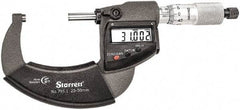 Starrett - Standard Throat IP67 Electronic Outside Micrometer - Ratchet Stop Thimble, Carbide Face, CR2032 Battery - Exact Tool & Supply