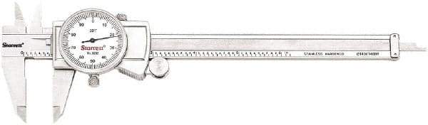 Starrett - 0" to 6" Range, 0.001" Graduation, 0.1" per Revolution, Dial Caliper - White Face, 1.5" Jaw Length, Accurate to 0.001" - Exact Tool & Supply