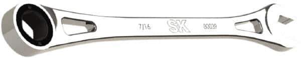 SK - 7/16" 6 Point Combination Wrench - 8.13" OAL, Steel, Full Polish Finish - Exact Tool & Supply