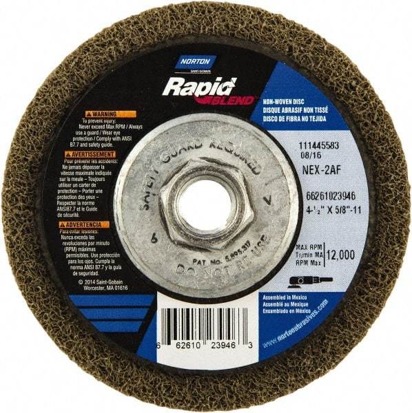 Norton - 4-1/2" Wheel Diam, 4/5" Wheel Thickness, 5/8" Arbor Hole, Type 27 Depressed Center Wheel - Fine Grade, Aluminum Oxide - Exact Tool & Supply