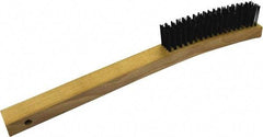 Gordon Brush - 4 Rows x 19 Columns Steel Scratch Brush - 5-3/8" Brush Length, 13-3/4" OAL, 1/8 Trim Length, Wood Curved Handle - Exact Tool & Supply
