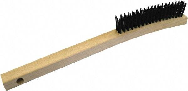 Gordon Brush - 3 Rows x 19 Columns Steel Scratch Brush - 5-3/4" Brush Length, 13-3/4" OAL, 1/8 Trim Length, Wood Curved Handle - Exact Tool & Supply