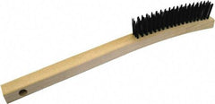 Gordon Brush - 3 Rows x 19 Columns Steel Scratch Brush - 5-3/4" Brush Length, 13-3/4" OAL, 1/8 Trim Length, Wood Curved Handle - Exact Tool & Supply