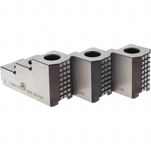 Bison - 10" Max Chuck Diam Compatibility, Steel 1.5mm x 60° Serrated Hard Lathe Top Jaws - 3 Steps, 16mm Groove Width, 40mm Wide x 102mm Long x 54mm High - Exact Tool & Supply