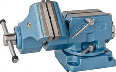 Bison - 5" Jaw Width x 5.9" Jaw Opening Capacity, 8.46" Throat Depth, Bench & Pipe Combination Vise - 1-1/4 to 2.36" Pipe Capacity, Swivel Base, Bolt Down Attachment, Steel - Exact Tool & Supply