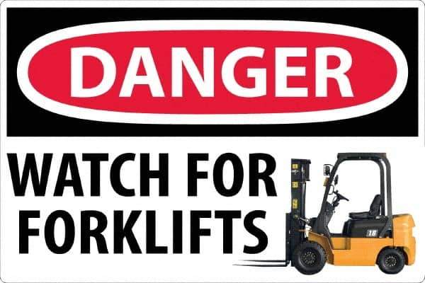 NMC - "Danger - Watch For Forklifts", 24" Long x 36" Wide, Sportwalk Safety Sign - Rectangle, 0.005" Thick, Use for Workplace/Safety - Exact Tool & Supply