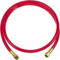 PRO-SOURCE - 3/8" ID 3' Long Lead-In Whip Hose - FNPT x MNPT Swivel Ends, 200 Working psi, 165°, 3/8" Fitting, Transparent Red - Exact Tool & Supply