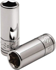 SK - 7/16", 1/4" Drive, Deep Hand Socket - 6 Points, Steel, Chrome Finish - Exact Tool & Supply