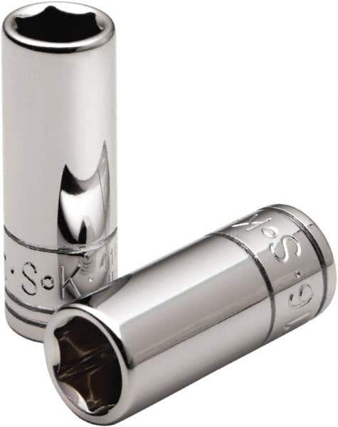 SK - 5/16", 1/4" Drive, Deep Hand Socket - 6 Points, Steel, Chrome Finish - Exact Tool & Supply