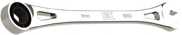 SK - 9mm 6 Point Combination Wrench - 7-3/4" OAL, Steel, Full Polish Finish - Exact Tool & Supply