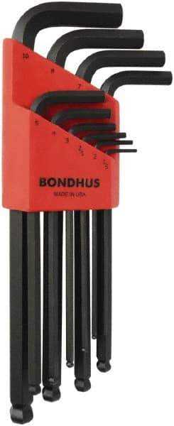 Bondhus - L-Wrench L-Wrench Hex Key Set - Hex Range 1.5 to 10mm, Protanium High Torque Steel - Exact Tool & Supply