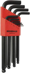 Bondhus - L-Wrench L-Wrench Hex Key Set - Hex Range 1.5 to 10mm, Protanium High Torque Steel - Exact Tool & Supply