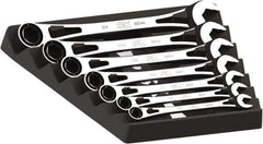 SK - 7 Piece, 3/8" to 3/4", 6 Point Ratcheting Combination Wrench Set - Inch Measurement Standard, Full Polish Chrome Finish, Comes in Plastic Tray - Exact Tool & Supply
