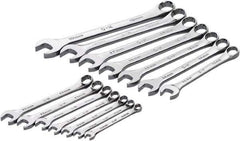 SK - 14 Piece, 6mm to 19mm, 12 Point Combination Wrench Set - Metric Measurement Standard, Full Polish Chrome Finish, Comes in Roll-Up Pouch - Exact Tool & Supply