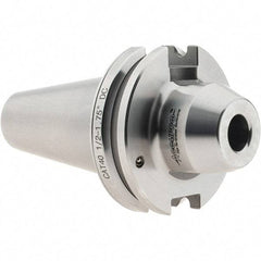 Accupro - CAT40 Dual Contact Taper Shank 1/2" Hole End Mill Holder/Adapter - 1-3/8" Nose Diam, 1-3/4" Projection, Through-Spindle & DIN Flange Coolant - Exact Tool & Supply