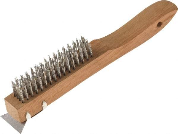 O-Cedar - 4 Columns x 16 Rows, Steel Wire Brush - 7" Brush Length, 10" OAL, 1-1/8" Trim Length, Wood Shoe Handle - Exact Tool & Supply