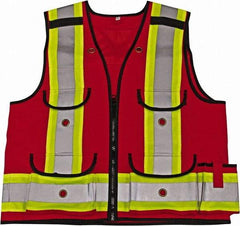 Viking - Size 3XL High Visibility Red Solid Surveyor's Vest - 55" Chest, CSA Z96-09 Class 1, Level 2, Zipper Closure, 8 Pockets, Nylon - Exact Tool & Supply