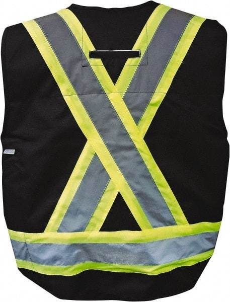 Viking - Size M Flame Resistant/Retardant Black Solid Surveyor's Vest - 40" Chest, ASTM F2302-08, CSA Z96-09 Class 1, Level FR, Snaps Closure, 8 Pockets, Polyester - Exact Tool & Supply