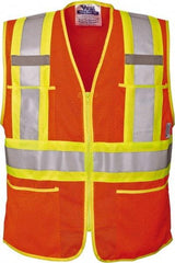 Viking - Size 5XL High Visibility Orange Mesh Public Safety Vest - 60" Chest, ANSI 107-2010 Class 2, Level 2, Zipper Closure, 4 Pockets, Polyester - Exact Tool & Supply