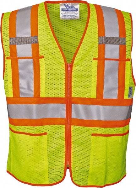 Viking - Size 2XL High Visibility Lime Mesh Public Safety Vest - 51" Chest, ANSI 107-2010 Class 2, Level 2, Zipper Closure, 4 Pockets, Polyester - Exact Tool & Supply