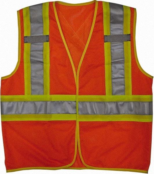 Viking - Size 4X/5XL High Visibility Orange Mesh Public Safety Vest - 58 to 60" Chest, ANSI 107-2010 Class 2, Level 2, Hook & Loop Closure, Polyester - Exact Tool & Supply