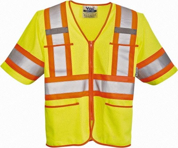 Viking - Size XL High Visibility Lime Mesh Public Safety Vest - 47" Chest, Zipper Closure, 4 Pockets, Polyester - Exact Tool & Supply