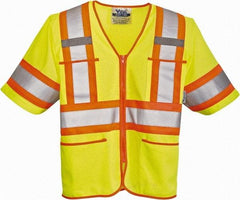 Viking - Size S High Visibility Lime Mesh Public Safety Vest - 37" Chest, Zipper Closure, 4 Pockets, Polyester - Exact Tool & Supply
