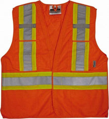 Viking - Size L/XL High Visibility Orange Solid Breakaway Vest - 43 to 47" Chest, Hook & Loop Closure, 4 Pockets, Polyester - Exact Tool & Supply