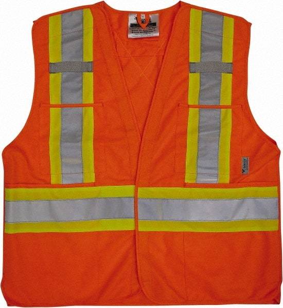Viking - Size 4X/5XL High Visibility Orange Solid Breakaway Vest - 58 to 60" Chest, Hook & Loop Closure, 4 Pockets, Polyester - Exact Tool & Supply